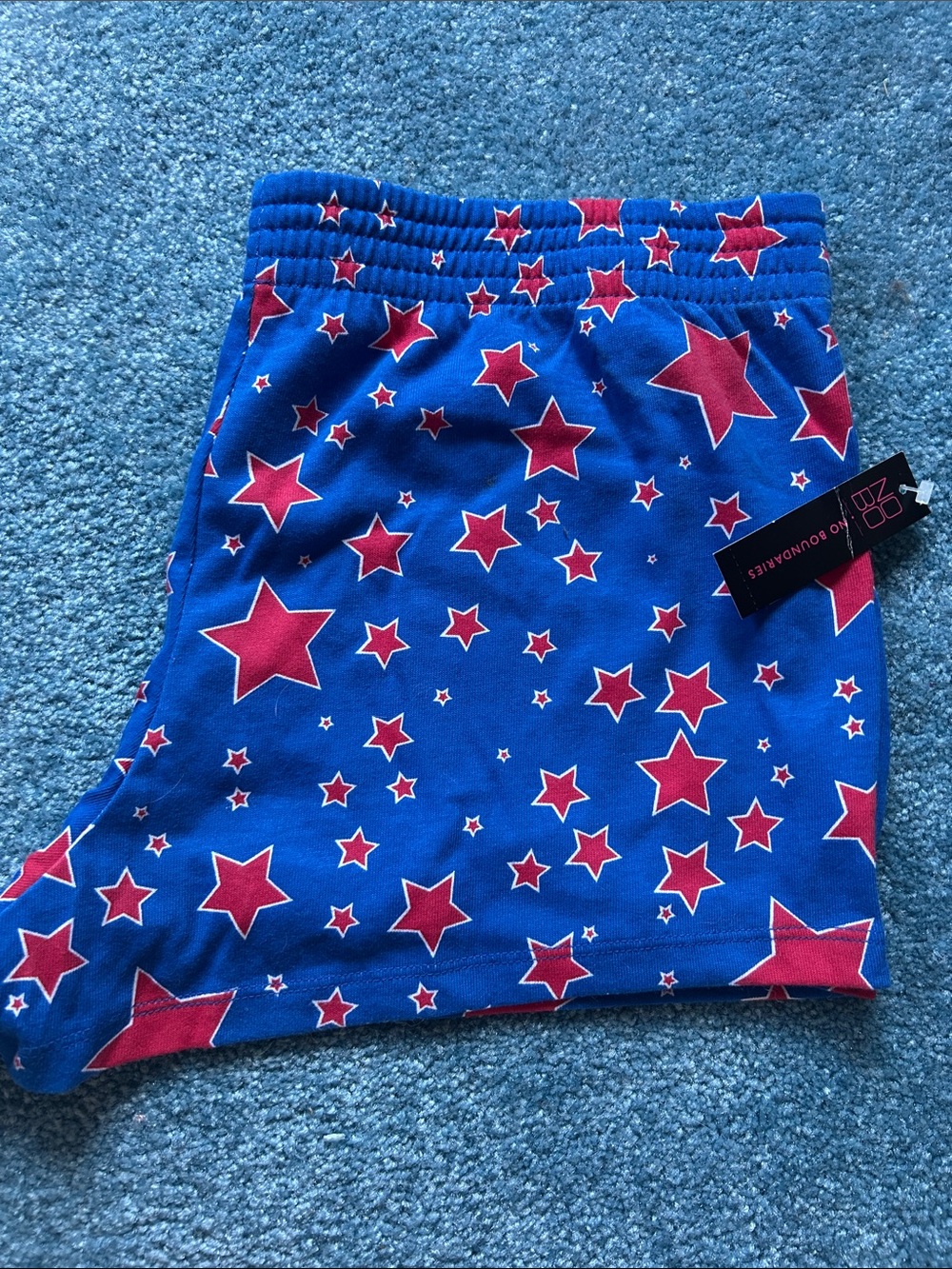 No Boundaries Blue Shorts with Red Star Print